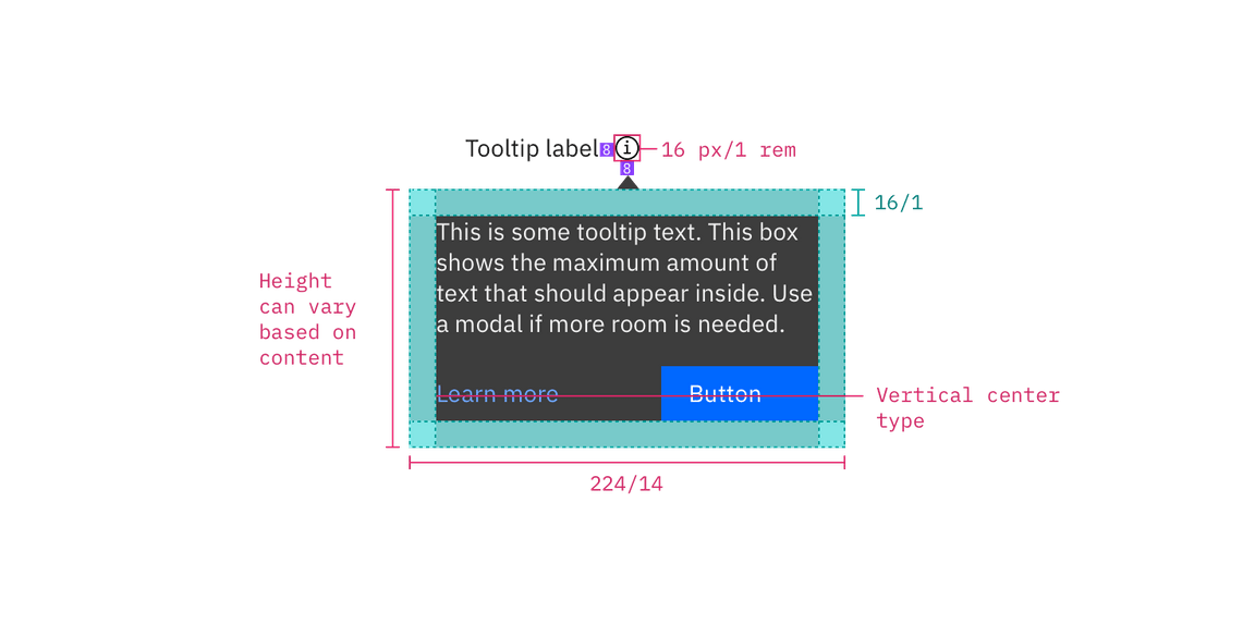 Structure and spacing measurements for an interactive tooltip